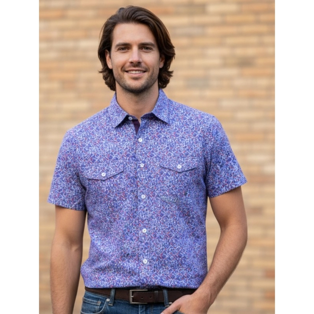 Paper denim & Cloth Slim Fit Floral Button down top Blue & Red Size S